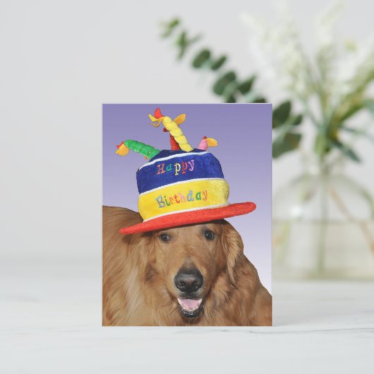 Van de de verjaardagscake van het golden retriever briefkaart (Staand voorkant)