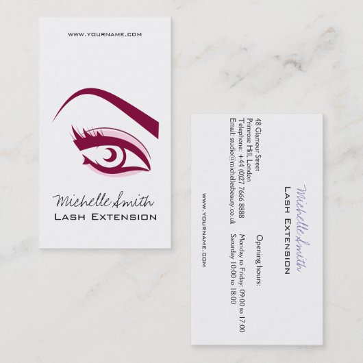 Van de de wimpersZweep van het paarse Oog lang de Visitekaartje (Voorkant / Achterkant)