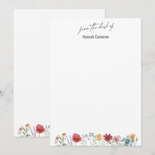 Van de Desk of Typography Waterverf Wildflower Kaart (Voorkant / Achterkant)