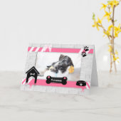 van de Dog Birthday Pink and Black Pet's Photo Kaart (Gele Bloem)