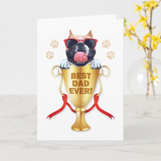 van de Dog Funny Vaderdag Cute Bulldog Kaart (Gele Bloem)