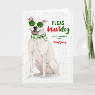 Van de Dog White Pit Bull Dog Fleas Navidog Feestdagen Kaart