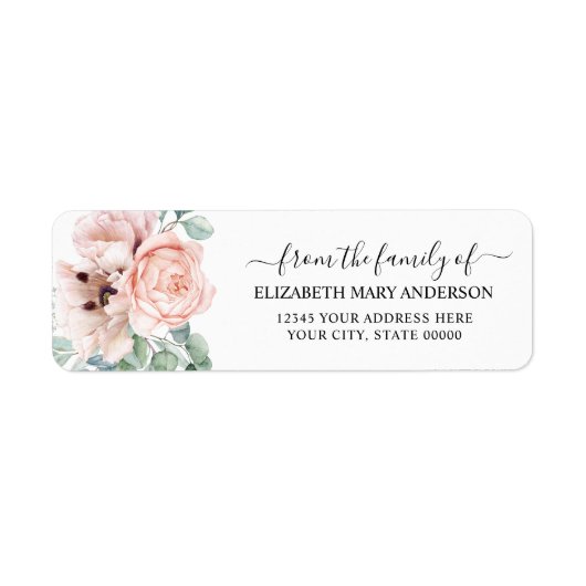 Van de familie begrafenis Memorial Pink Peony Flor Etiket (Voorkant)