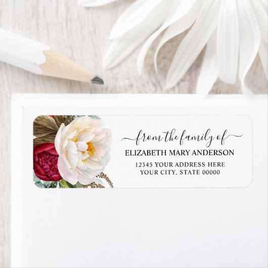 Van de familie begrafenis Memorial rood wit bloeme Etiket (Insitu)