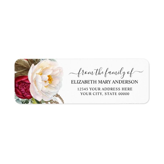 Van de familie begrafenis Memorial rood wit bloeme Etiket (Voorkant)