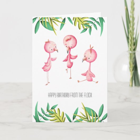 Van de Flock Flamingo Tropical Birthday Kaart (Voorkant)