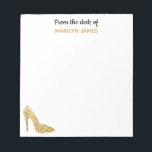 Van de "Gold Sequin High Hiel Fashionista" Notitieblok<br><div class="desc">Van het 'Gold Sequin High Hiel Fashionista Glam Notitieblok'. Fun notitieblok voor mode liefhebbers,  schoenliefhebbers,  mode bloggers of ontwerpers van modes. Faux goud sequent hoge slagschoen in de onderste hoek. Personaliseer met de naam "van het bureau van"of schrijf in baantitel of andere info. www.SamAnnDesigns.com</div>