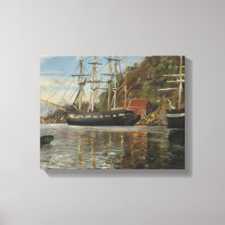 Van de haven in Arendal door Siegwald Dahl Canvas Afdruk