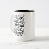 Van de Heer Uw God Schrift Hand Lettering Tweekleurige Koffiemok (Voorkant links)