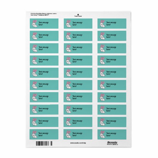 Van de het konijntjes de gelukkige witte pluizige etiket (Full Sheet)