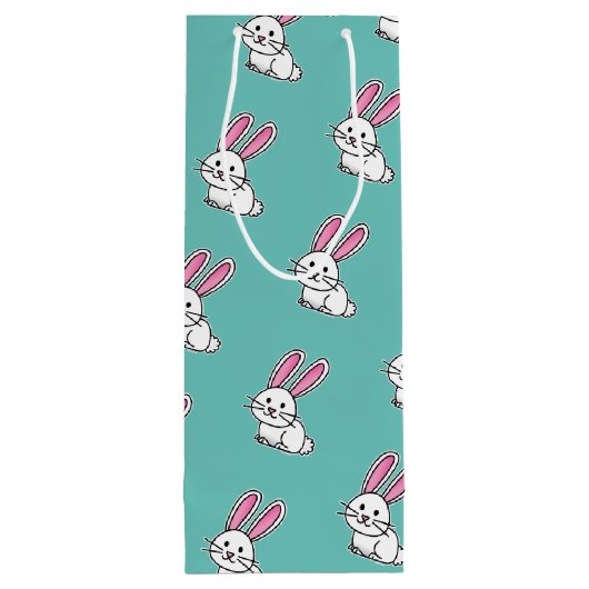 Van de het konijntjes de gelukkige witte pluizige wijn cadeautas (Achterkant)