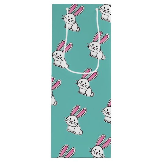 Van de het konijntjes de gelukkige witte pluizige wijn cadeautas (Voorkant)