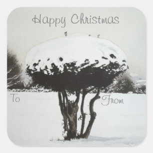 Van de het landschapssneeuw van Kerstmis de scène Vierkante Sticker
