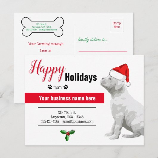 Van de Hond Kerst Kaarten - White Boxer Puppy (Voorkant / Achterkant)