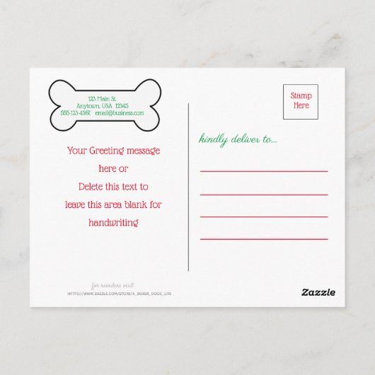 Van de Hond Kerst Kaarten - White Boxer Puppy (Achterkant)