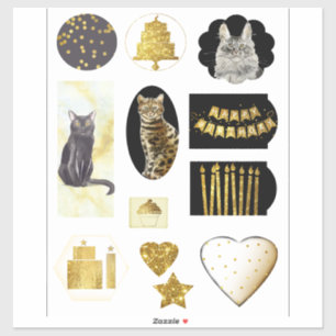 Van de Kat Fancy Gold Glitter look Birthday Sticker