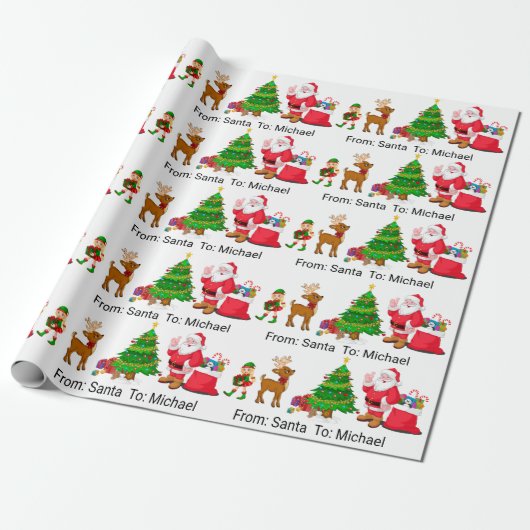 Van de Kerstman voeg de naam Elf Reindeer van het  Cadeaupapier (Uitgerold)