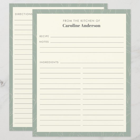 Van de keuken | Pagina Groene Floral — Recipe (Voorkant / Achterkant)