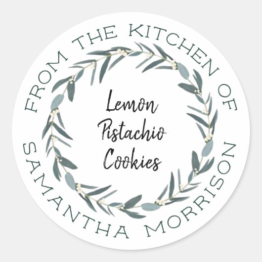 Van de keuken van | Modern Eucalyptus Wreath Ronde Sticker (Voorkant)