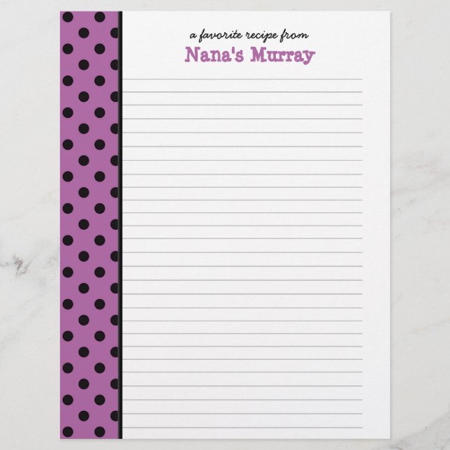 Van de Keuken van Nana Polka Dot Recipe Page (Voorkant)