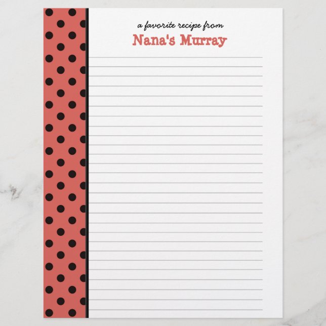 Van de Keuken van Nana Polka Dot Recipe Page (Voorkant)