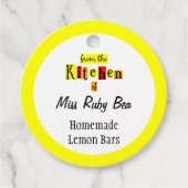 Van de keuken van Retro Yellow Custom Baking Bedankjes Labels (Voorkant)