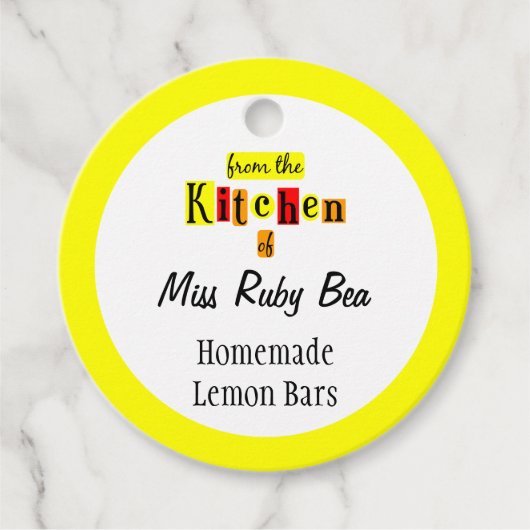 Van de keuken van Retro Yellow Custom Baking Bedankjes Labels (Voorkant)