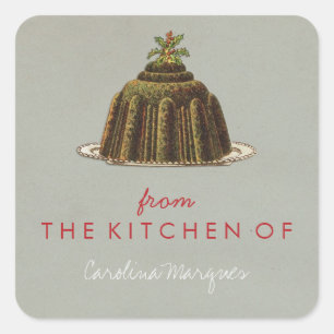 Van de Keuken van Vintage-kerstpudding Vierkante Sticker