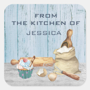 Van de Kitchen Monogram Naam Baking Bake Vierkante Sticker