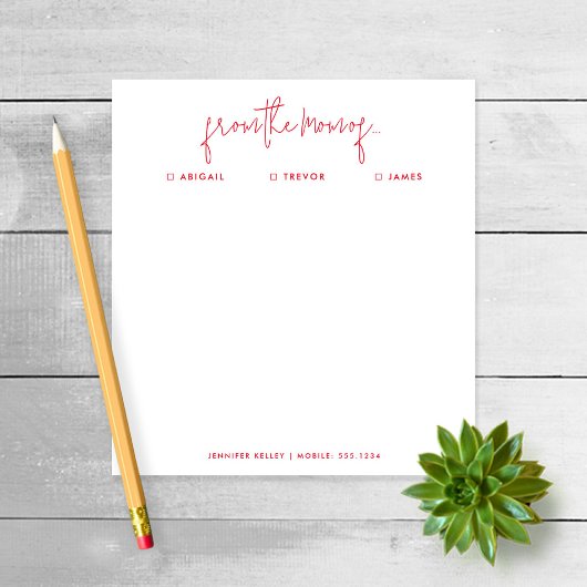 "Van de mam van" Nota aan School, Rood Notitieblok