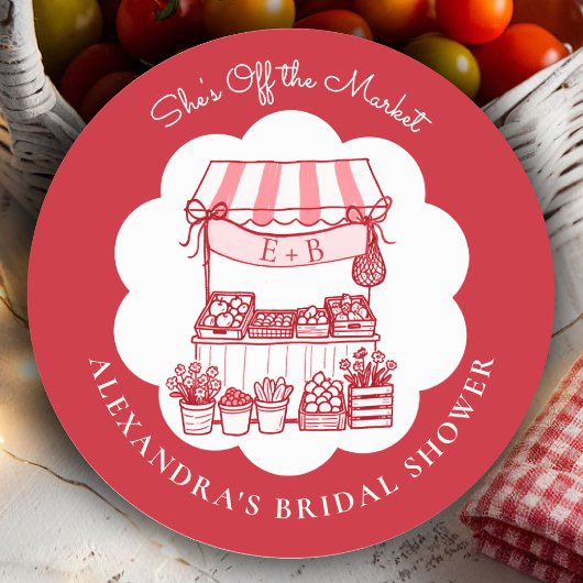 Van de markt boeren rode moderne bruidsdouche ronde sticker