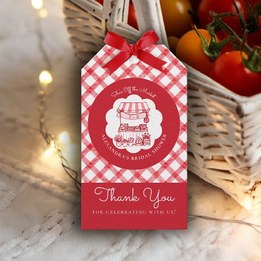 Van de markt boeren rood modern bruidsfeestje cadeaulabel
