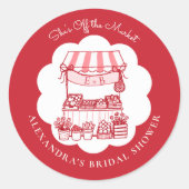 Van de markt boeren rood modern bruidsfeestje ronde sticker (Voorkant)