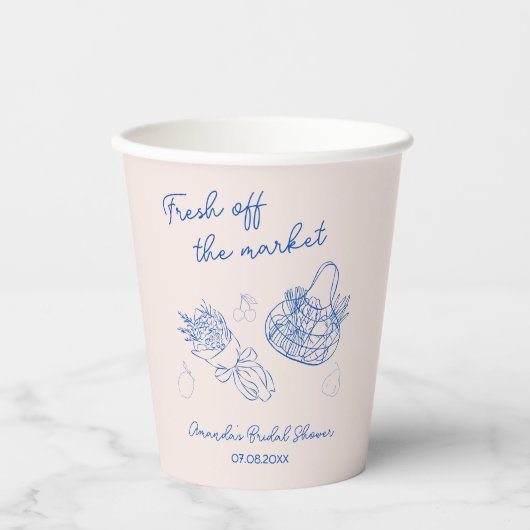 Van de Markt Tekening Bruidsdouche Handgetekend Papieren Bekers (Voorkant)