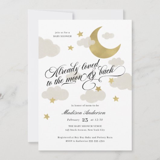 Van de Moon en de Achterste Baby shower Gold Stars (Voorkant)