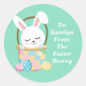 Van de paashaas Schattigee pastelgroene Kinder cad Ronde Sticker (Voorkant)