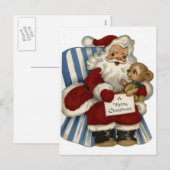 Van de "Retro Kerstman met Teddybeer" Kerstmis Feestdagenkaart (Voorkant / Achterkant)
