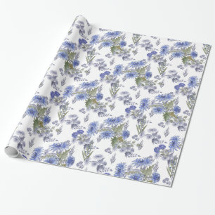 Van de rozenbloemen van de waterverf blauw de cadeaupapier