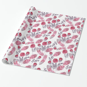 Van de rozenbloemen van de waterverf rood de cadeaupapier