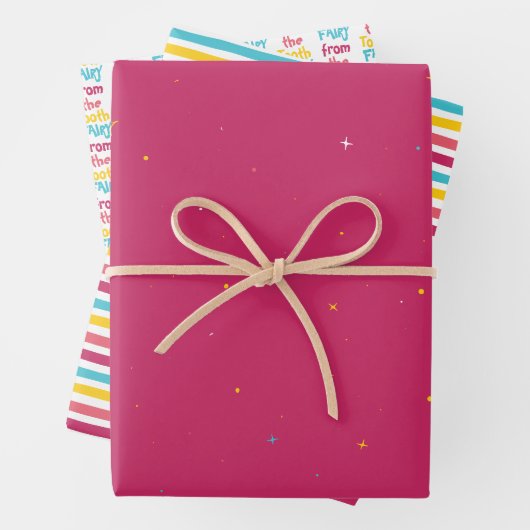 Van de tandenfee, roze sterren en gestreept Snoep Inpakpapier Vel (In situ)