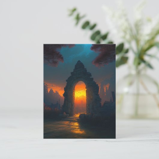 Van deur tot zonsonderstel briefkaart (Staand voorkant)