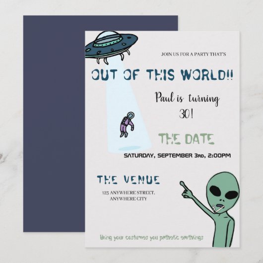 Van deze 'World Adult Alien Birthday'-uitnodiging Kaart (Voorkant / Achterkant)