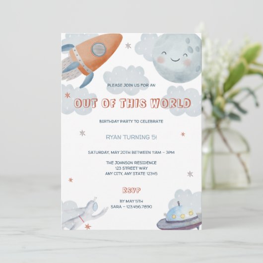 Van deze World Outer Space Birthday Uitnodiging (Staand voorkant)