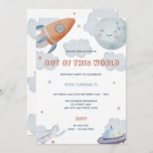 Van deze World Outer Space Birthday Uitnodiging (Voorkant / Achterkant)