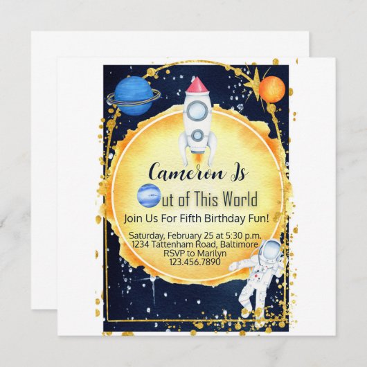 Van deze World Space Birthday Uitnodiging Kinderen (Voorkant / Achterkant)