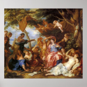 Van Dyck - Wedstrijd van gele en bosbessen kussen Poster