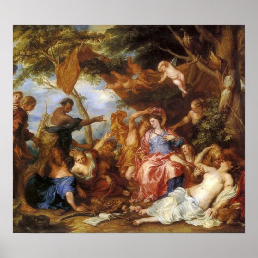 Van Dyck - Wedstrijd van gele en bosbessen kussen Poster (Voorkant)