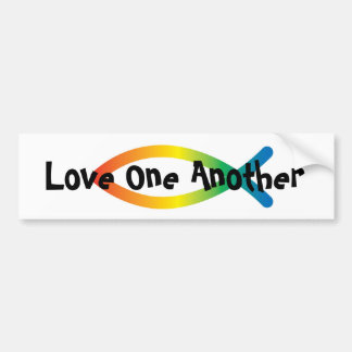 Van elkaar houden: regenboogvis bumper sticker gro