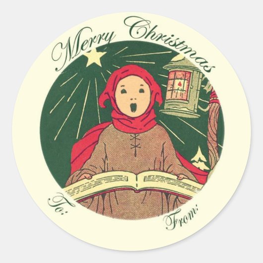 Van en naar Christmas Caroler Gift Label Label (Voorkant)