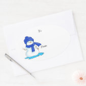 Van en naar label met een sneeuwpop in blauw (Envelop)